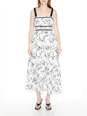 Black & White Floral Cottage Lace Embroidered Midi Dress 🔲🌿🤍